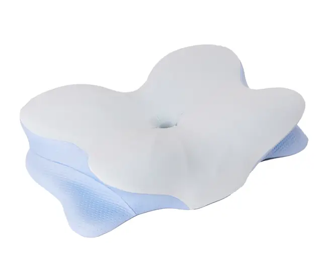 Butterfly-shaped memory foam pillow from an angle